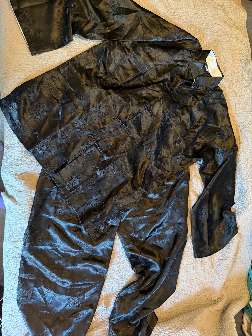 Black Satin Mandarin Collar Asian theme tai chi suit-
